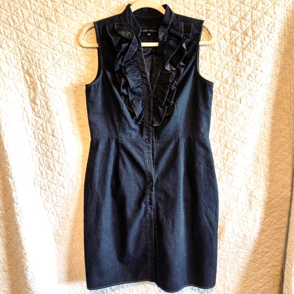 Sandra Darren Women's Ruffle Collar Denim Dress Size 10